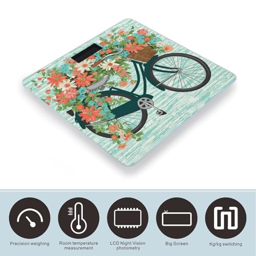Báscula de baño digital con diseño bicicleta y flores miniatura 3