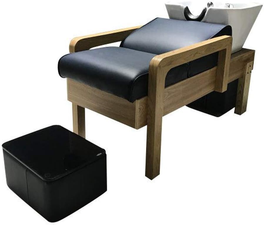 Shampoo Chair Backwash Bowl Unit Station Barber Chair Spa Salon Equipment,Hair Salon Solid Wood Semi-lying Shampoo Bed