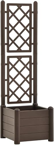 Miniatura 2 de WEMYUFURN Garden Planter with Trellis 16.9"x16.9"x55.9" PP Mocha,Raised Garden Bed,Outdoor Planters for Flower Herb Garden