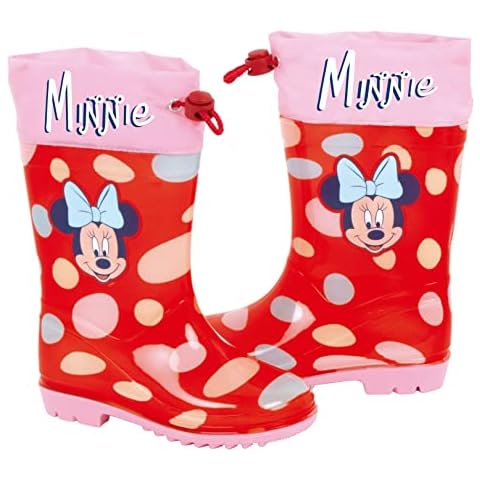 Disney Minnie Mouse Wellington Boots | Disney Minnie Mouse Wellington Boots for Girls | Minnie Mouse Water Boots Non-Slip Sole and Drawstring Closure, red, 13 UK Child Cover