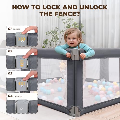 Image of Dripex Baby Playpen, 71 inchx69 inch Extra Large Play Pen for Babie, Grey | Foldable, Variable Shape, 8 Removable & Assemblable Panels, Breathable Visible Mesh, Indoor /Outdoor Use