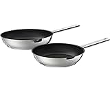 Rostique 24 cm and 28 cm Stainless Steel Non-Stick Pan, Suitable for All Cooking Hobs, Including Gas and Induction