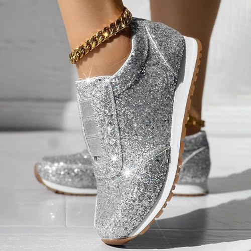 Glitter Sparkly Fashion Sneakers for Women Platform Casual Shoes Womens Bling Sequin Comfy Slip On Orthopedic Sneakers Women's Lightweight Low Top Dance Tennis Walking Running Shoes3