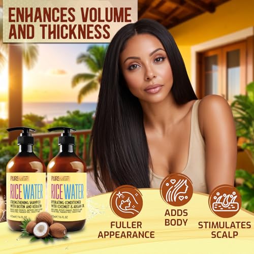 Image of Rice Water Shampoo and Conditioner Set - Sulfate Free Formula for Fine Hair Women and Men - Volumizing and Thickening Formula for Thinning Strands - 16 Fl Oz (Set of 2)