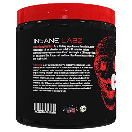Insane Labz Insane Creatine Monohydrate Powder - Unflavored, Pre Workout, Post Workout, Strength Size Power - 60 Srvgs #TOP2