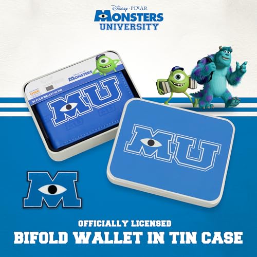 Image of Concept One Disney Pixar Monsters Inc Wallet, Monsters University Slim Bifold Wallet with Decorative Tin Case for Men and Women, Multicolor