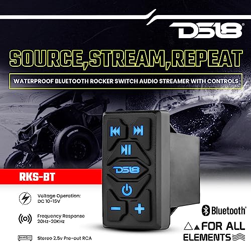 DS18 Marine Audio Excellence Bundle - RKS-BT Rocker Switch Audio Streamer with MOFCR-6FT 2 Channel RCA Cable for Crisp Sound, Superior Connectivity & Durability - Amplify Signals, Streamline Control - image 2