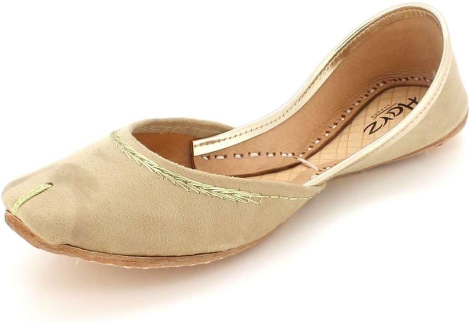 AARZ LONDONWomen Ladies Plain Leather Traditional Indian Casual Handmade Flat Khussa Pumps Shoes Size