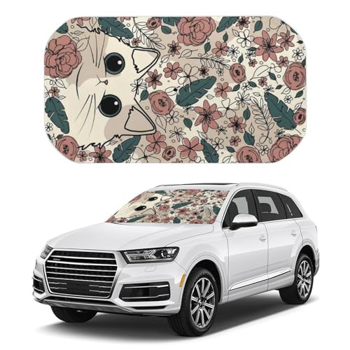 車用サンシェード 花 ネコ柄 猫柄 傘型 折りたた式 遮光 遮熱 紫外線遮蔽おしゃれ 取り付け簡単 収納便利