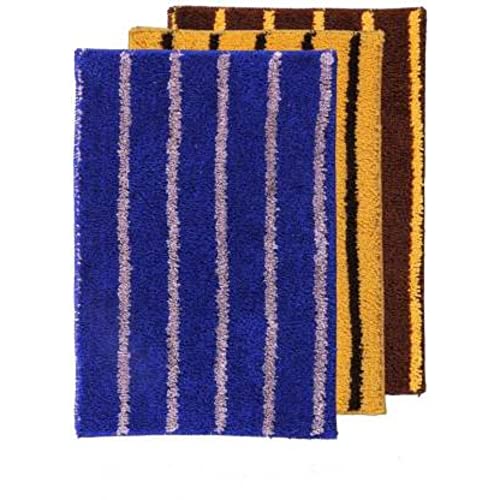 Image of Anti Skid Doormats for Home and Office Entrance Living Room and Bathroom Mats | Entrance Door Mats for Home and Office Entryway. (Pack of 3 (Line Blue-Yellow-Brown), 20x32)