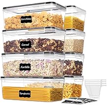 Vtopmart Airtight Food Storage Containers with Lids 8PCS Set 3.2L, Plastic Spaghetti Container for Pasta organizer, BPA Free Air Tight House Kitchen Pantry Organization