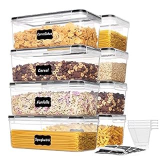 Vtopmart Airtight Food Storage Containers with Lids 8PCS Set 3.2L, Spaghetti Container for Pasta organizer, Air Tight House Pantry Organization and Storage