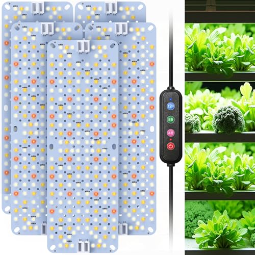 5Pack lámparas LED para plantas, luz de espectro completo para plantas de interior, panel de lámparas de cultivo con auto de 4/8/12 horas, luz de crecimiento para cultivo, vegetación y floración