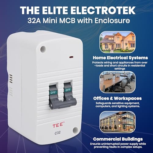 Image of 32A Mini MCB with Enclosure | PVC Plastic Base Compact Circuit Breaker with Housing Box | Electrical Protection Switch for Home Office Industrial Residential Use