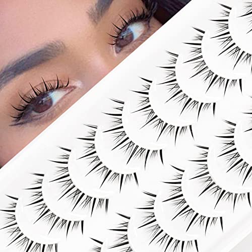 EMEDA Manga Lashes 10 Pair Natural Anime Lashes Transparent Band Reusable Black Polyester & Polybutylene Terephthalate Fibre False Eyelashes (Manga03