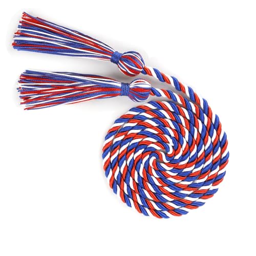 Graduation Cords, Cords for Graduation 2025, Red Blue and White Graduation Honor Cord 68 Inch Rayon Braided Cord, Honor Ropes with Tassels for 2025 Graduation Decorations for Students Master Doctoral
