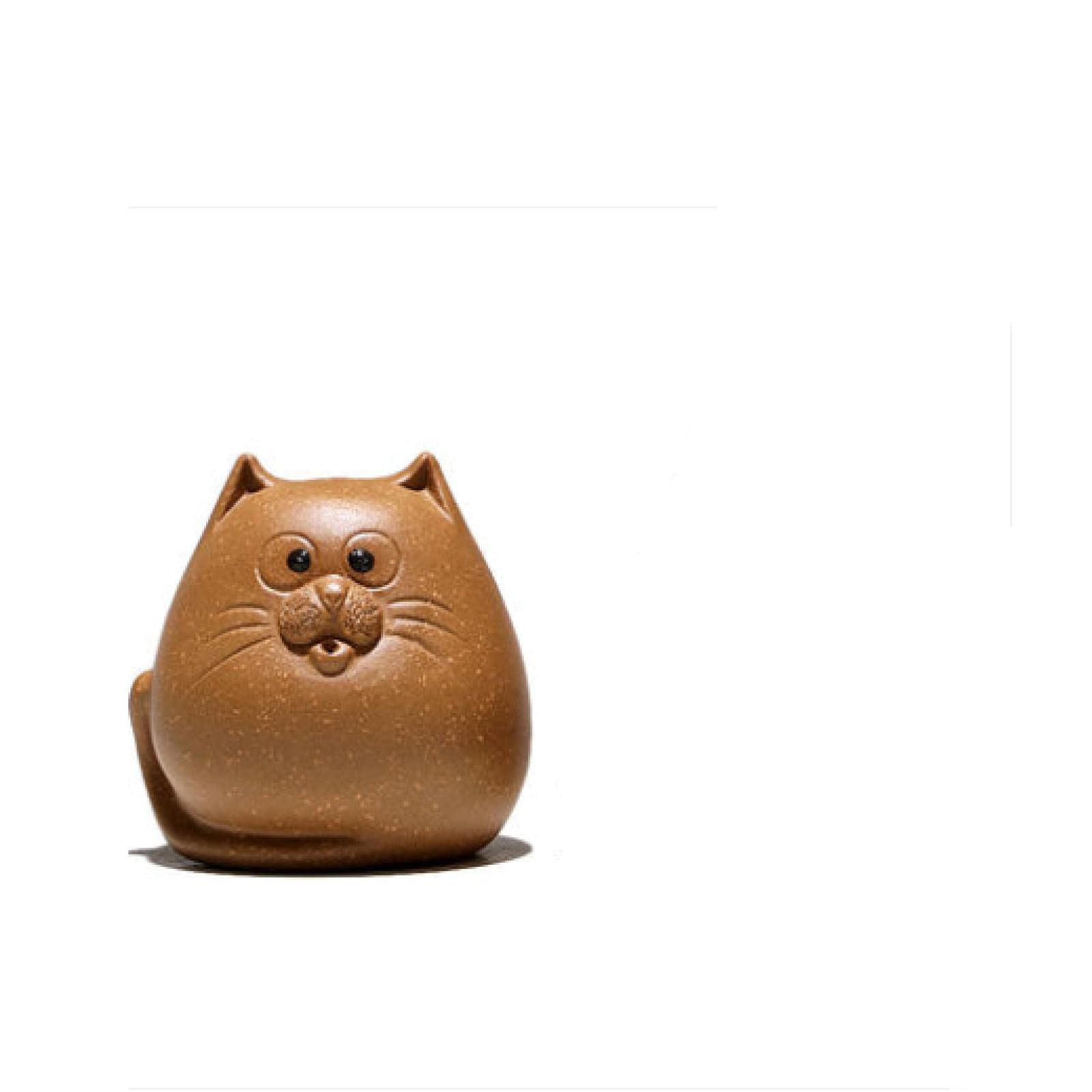 Chat en argile violette fait main : un ornement de thé artisanal unique
