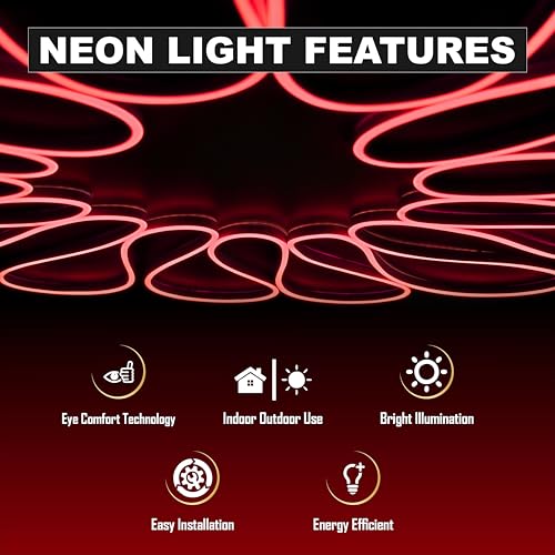 Image of Forus 20 Meter LED Neon Strip Light - Red | Flexible, Waterproof & Cuttable Neon Rope Light for Indoor & Outdoor Wall Decor, Custom Neon Name Board, Diwali Decorative Lighting | 6-Month Warranty