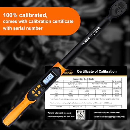 Uharbour Chave de torque digital 1/2 Drive, 4.5-45.0 m-lbs (20-200 Nm), com campainha e indicador de