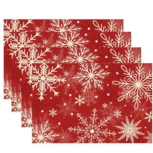 Platzdeckchen Weihnachten Stoff 13 Weihnachten Platzsets 4er Set Tischsets Schneeflocken rot Platzsets...