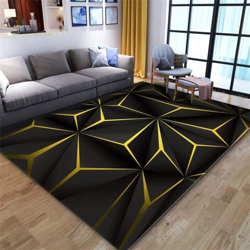 Tapis géométrique tridimensionnel 60x110cm noir et jaune avec moquette sol résistant à la saleté - 2