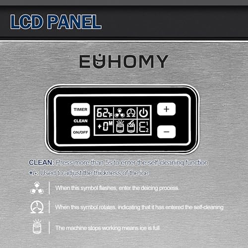 Image of EUHOMY Commercial Ice Maker Machine, 150lbs /24H Stainless Steel Under Counter ice Machine with 33lbs Ice Storage Capacity, Freestanding Ice Maker