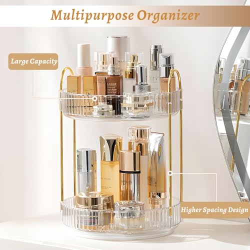 Make Up Kosmtik Organizer, 360° Drehbar Schminktisch Organizer, Multifunktion Schmink Aufbewahrungssystem Skincare für Dresser Schlafzimmer Badezimmer, 2 Schichten, Transparent 6