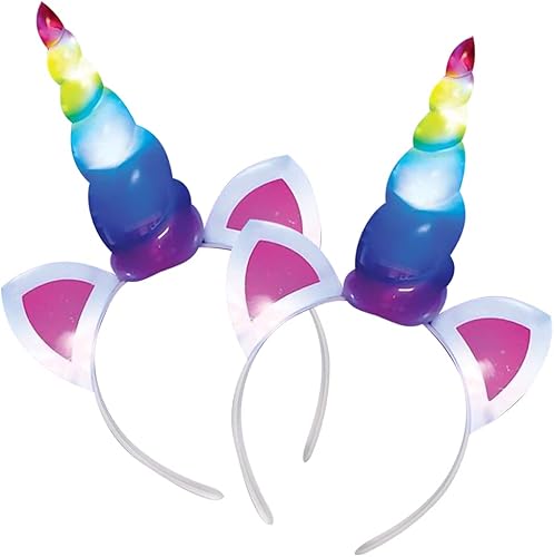 ArtCreativity Diademas de unicornio arcoíris iluminadas para niñas, juego de 2, diadema de cumpleaños con cuerno intermitente, accesorios de