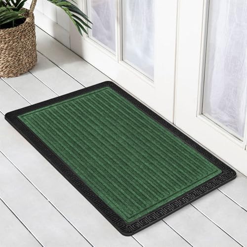 Image of Yellow Weaves 1 Pc RectangularDoor Mat for Home Entrance,Outdoor Rubber Mat,Non-Slip,Anti Skid Foot Mat,Dirt Trapper,Heavy-Duty,Weather-Resistant,Waterproof Doormat(40x60cms,Stripe,Green Color)