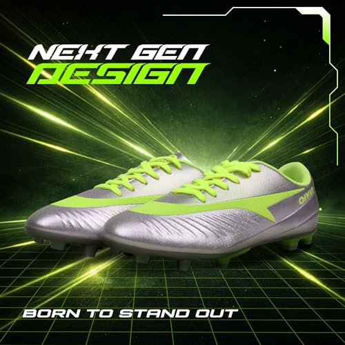 Image of AIVIN Ferro Football Shoes | Lightweight PU Synthetic Upper | Reinforced TPU Bladed Outsole | Cushioned Inner Lining | Stitchless Construction | Premium Silver Neon Green Design | Firm Ground Soccer Studs
