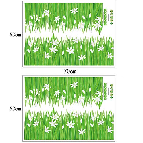 Vinilo decorativo borde de césped y flor blanca para pared miniatura 3