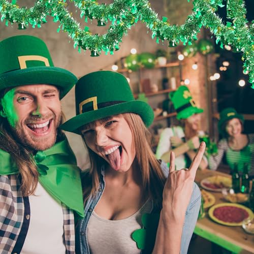 Image of 33 FT St Patricks Day Garland with Gold Green Shamrock Hat Tinsel Garland,Shiny Metallic Garlands St Patricks Day Decor for Home Indoor Outdoor St Patricks Party Supplies