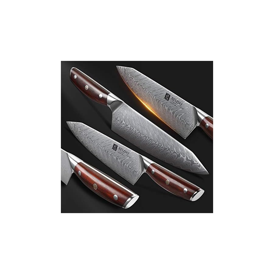 XINZUO 6-Piece Kitchen Knife Set with Magnetic Knife Holder,Damascus Steel Chef Knife Set and 16 Inch Walnut Wood Knife Magnetic Strips