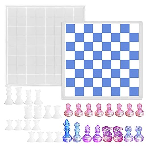 SENHAI Juego de moldes de resina para tablero de ajedrez, 1 tablero de juegos de tablero de silicona y 16 piezas de ajedrez 3D moldes de fundición de resina, para hacer manualidades, juegos de mesa
