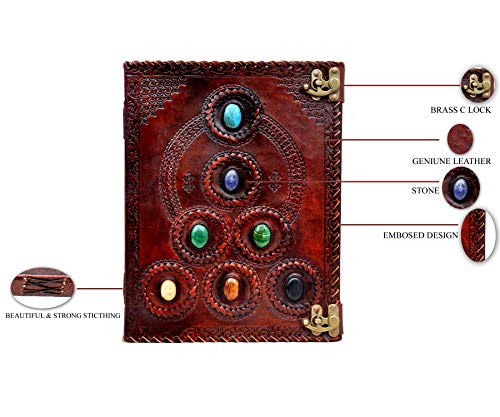 Handgemaakte bruin lederen zeven stenen heuvel reliëf leeg dagboek boek van schaduwen|Notebook Office Dagboek|College… - Image 7