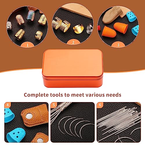 40 Pcs Sewing Thimble Set, Adjustable Metal Finger Shield Ring with Large Eye Sewing Needles Storage Box - Image 3