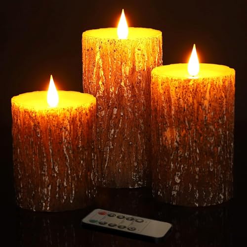 Aku Tonpa AT-PBM-3 Pine Bark Effect Flameless Candles Battery Operated Pillar Real Wax Flickering Electric Led Candle Sets thumb #1