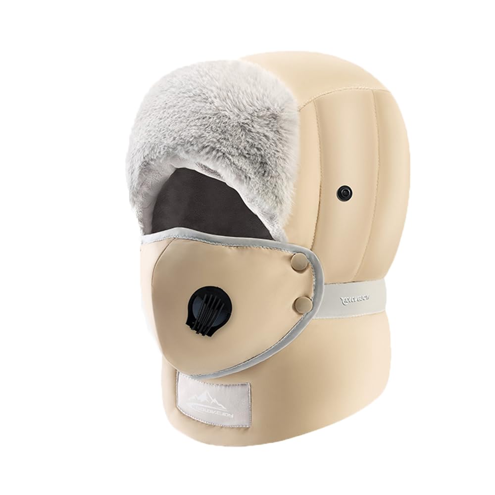 Gorro de Invierno, Gorro de trampero Invierno, Gorro esquí a Prueba Viento, cálido, Piel sintética, for Caza y Actividades al Aire Libre(Khaki)