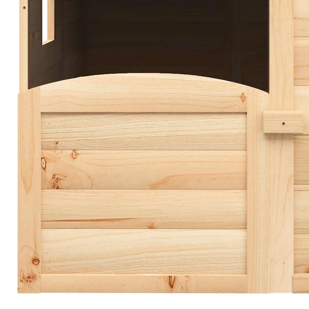 Spielhaus aus Tannenholz für Kinder, Gartenhaus mit abschließbarer Tür, 2 Blumentöpfen und Fenstern, wetterfestes Holzspielhaus für den Außenbereich, 125 x 120 x 132 cm