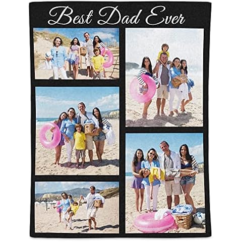 Yoke Style Custom Blankets with Pictures and Text, Best Dad Ever Personalized Throw Blanket Boyfriend Gifts for Fathers Day Cover