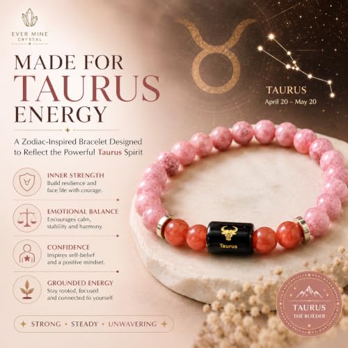 Image of Taurus Zodiac Bracelet (वृषभ राशि) | Certified Crystal for Strength, Balance & Confidence | Original Sunstone & Carnelian stone | Astrology Bracelet for Man & Woman | Gift for Man & Woman