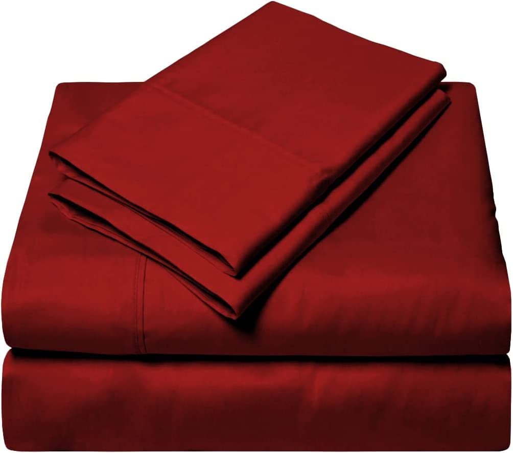 100% Organic Bamboo Bed Sheet Set For Small Double Size Bed, 40cm Deep Pocket Fitted Sheet, Cooling Sheet Set 4pc - 1 Flat Sheet, 1 Fitted Sheet & 2 Pillowcases - (Burgundy Solid, Small Double)