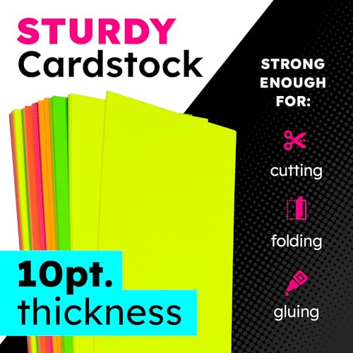 Image of Hygloss Small Poster Board 4x11 - 50 Assorted Neon Color Bulk Pack - 10 Pt. Thickness Colored Poster Board Paper for Projects, Flash Cards, Signs - Posterboard Multipack 4 inch x 11 inch