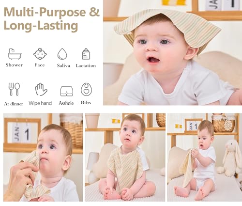 Image of 6-Pack Organic Cotton Baby Hooded Towel & Washcloths Set - Ultra Soft, Reusable, for Newborns, Perfect for Infants & Toddlers, Unisex Gifts, White Bear, 30 x 30 Inches