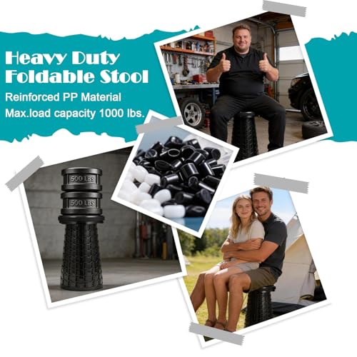 Image of Spisces Upgraded Collapsible Stool with Cushion, 1000 lbs Capacity & 19.7-in High, Wider & Taller Heavy Duty Portable Telescoping Foldable Seat for Adults Camping, Travel, Music Festivals, Outdoors