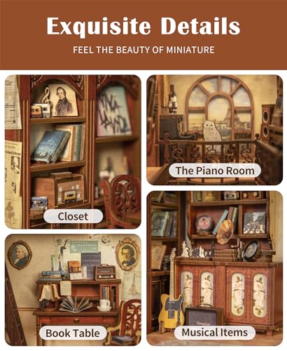 Image of CUTEBEE DIY Book Nook Kit, DIY Dollhouse Booknook Bookshelf Insert Decor Alley, Bookends Model Build-Creativity Kit with LED Light (The Secret Rhythm)