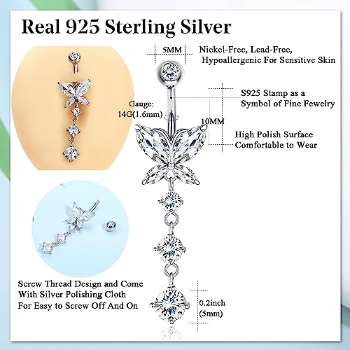 14G Dangle Belly Button Rings 925 Sterling Silver Barbell Belly Rings CZ Opal Belly Body Piercing Jewelry for Women2