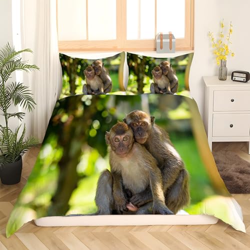 Housse de couette singe 220x240 sans repassage parure lit douce - 3