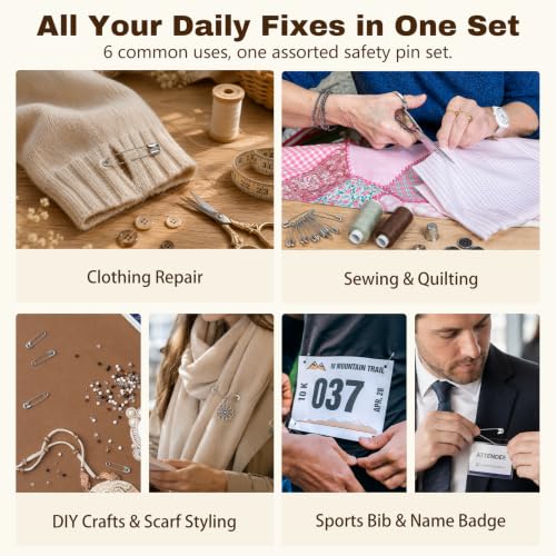 Image of XKDOUS 400 Pack Safety Pins for Clothes, 3 Assorted Size Heavy Duty Pins | Small & Large Safety Pin, Sharp Edge Pins Bulk, Fasteners for Clothing, Sewing, Crafting