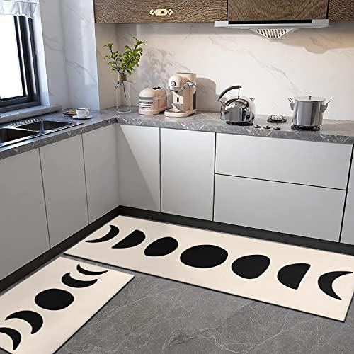 Xsinufn Boho Kitchen Mat Set Of 2,Moon Modern Farmhouse Kitchen Rugs And Mats Non Skid Washable,Bohemian Kitchen Runner Rugs With Rubber Backing (17"X47"+17"X30") #TOP3